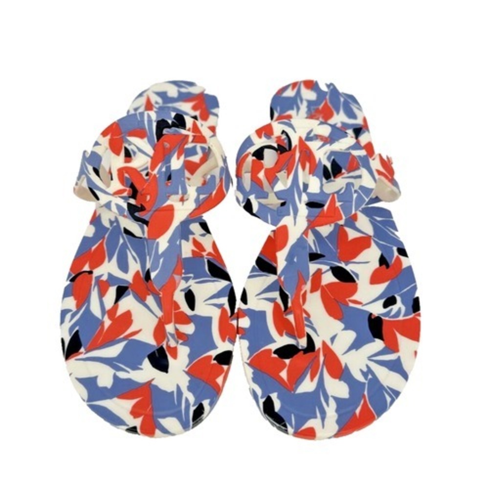 Lauren Ralph Lauren Jelly Thong Sandals Red Blue White Floral Logo US 9B